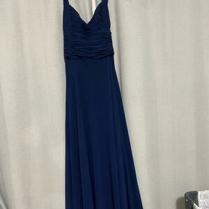Lauren Ralph Lauren Navy Ruched V-Neck Maxi Dress